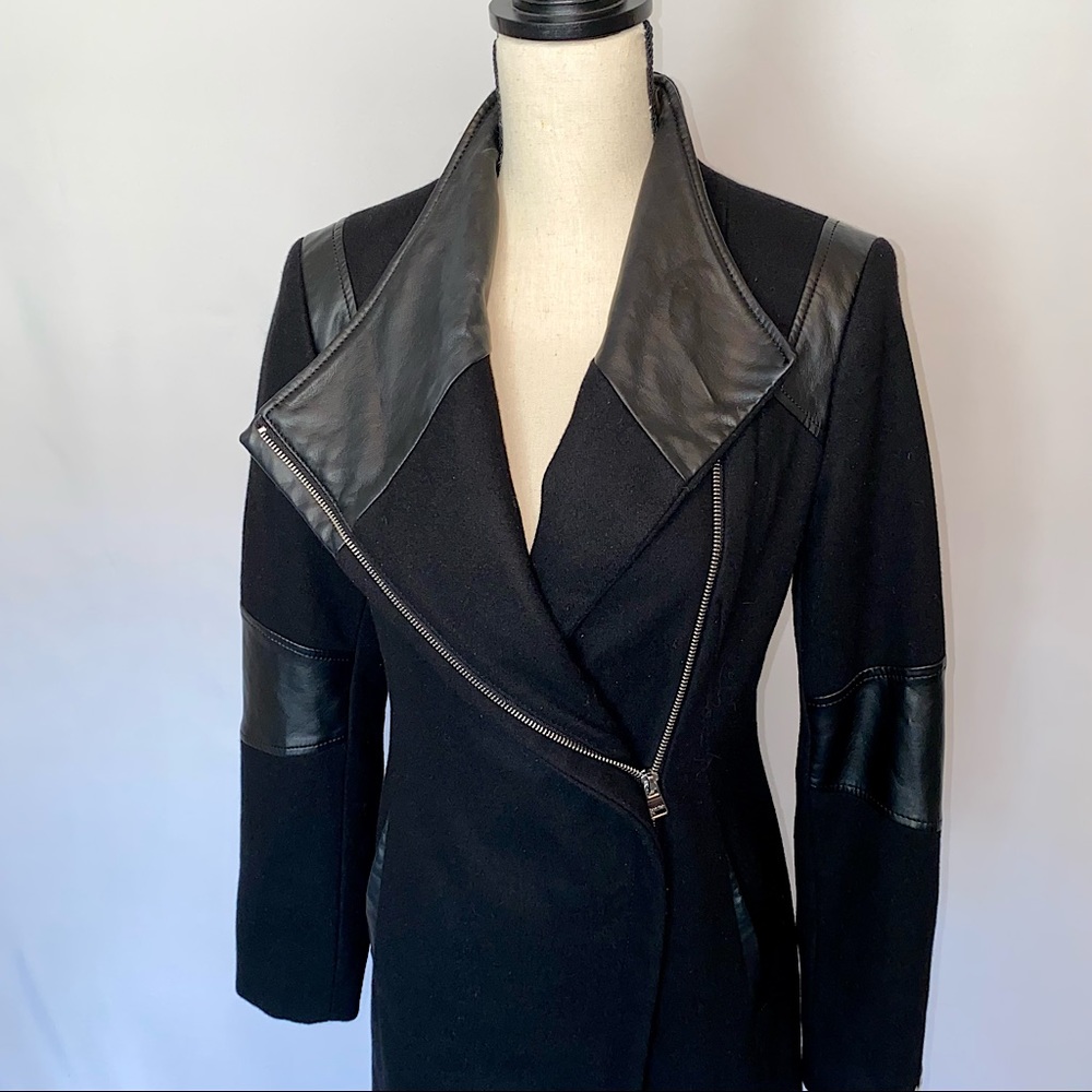 Calvin Klein Black Leather Peacoat | Size XS